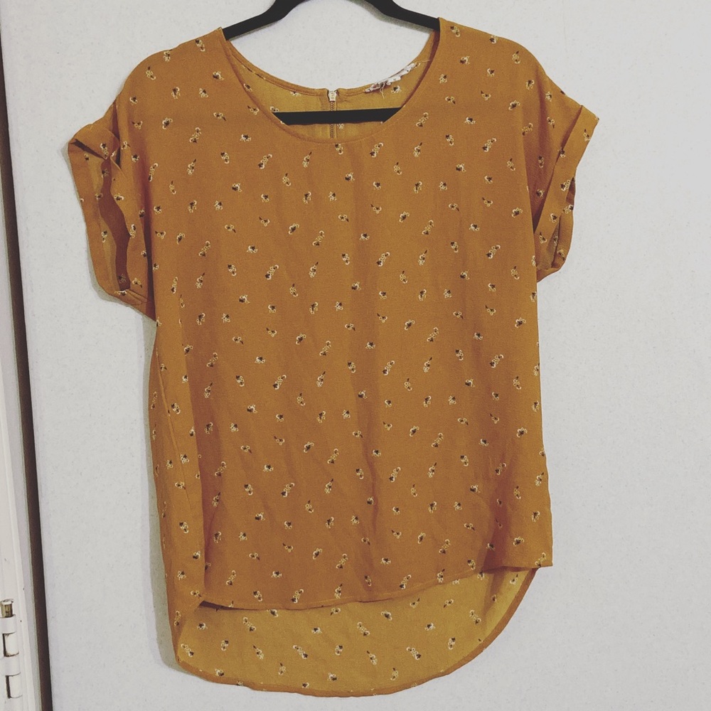 Pink Rose Mustard Yellow Blouse SZ M